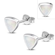 Mother of Pearl Triangle Stud Silver Earrings, e326